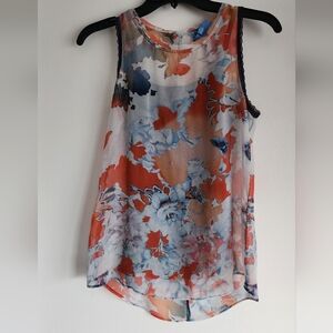 Simply Vera Vera Wang Floral Sheer Sleeveless Top in Orange & Blue